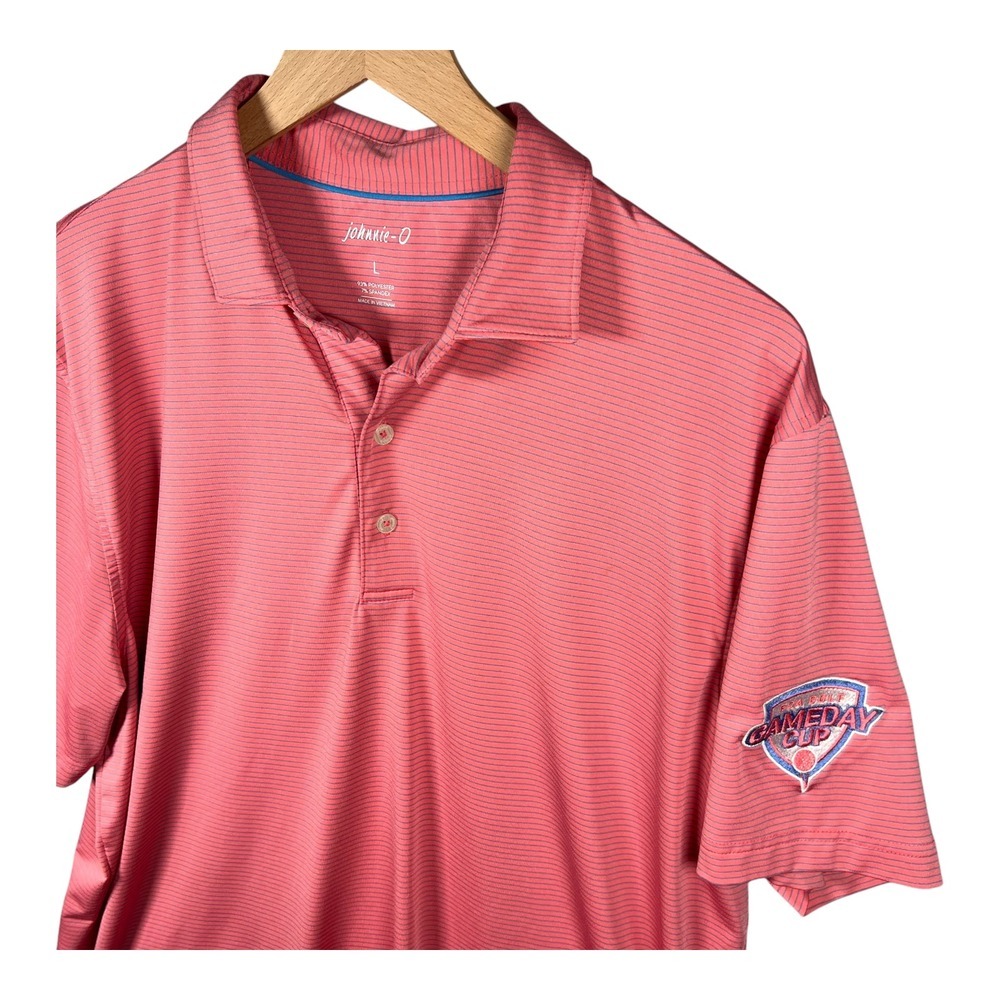 Johnnie-O Golf Polo Shirt Mens Large Gameday‎ Cup Striped Athletic Fit Logo